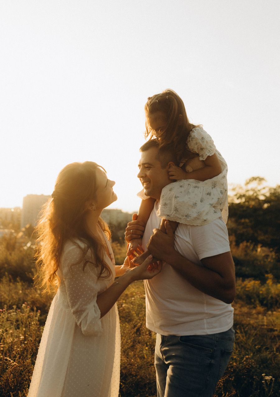 Family together at golden hour